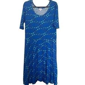 LuLaRoe Woman's Size 3XL Nicole Dress Blue Dragonfly‎ Print Rare Flowy Twirl
